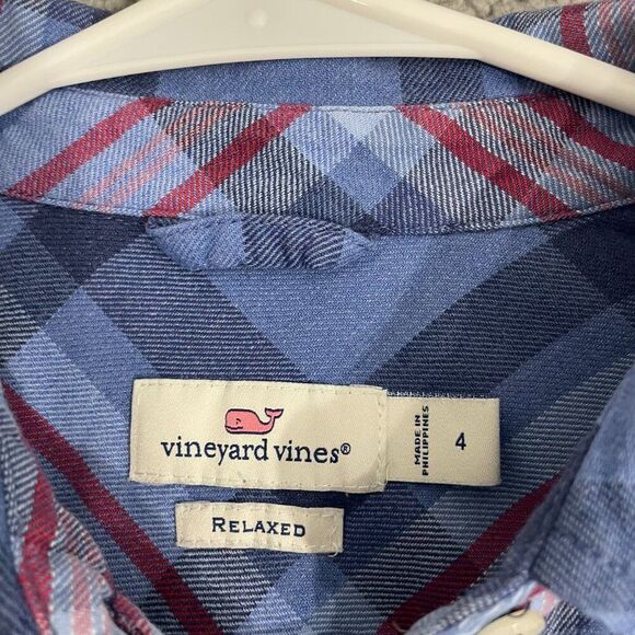 Vineyard Vines Shirt Women 4 Blue Plaid Relaxed Button Front Flannel - Picture 4 of 10